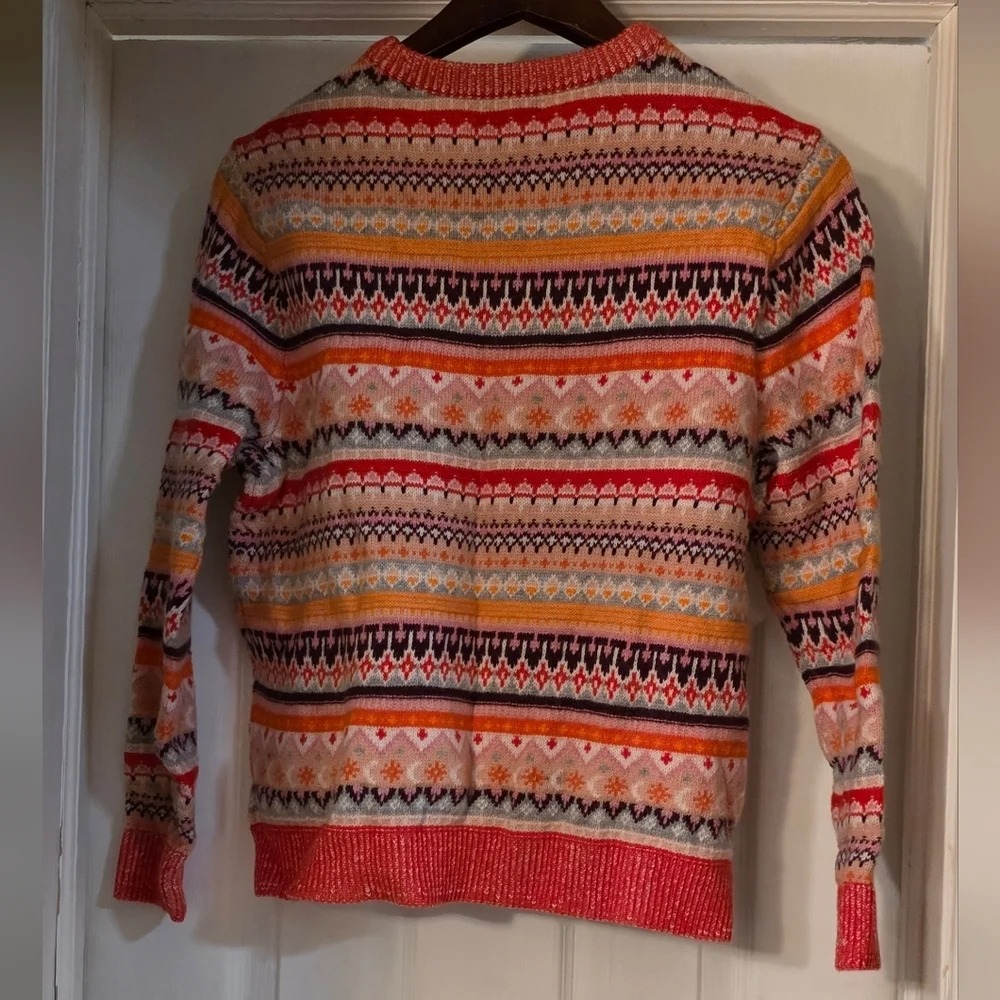 J. Crew Fair Isle Cropped Crewneck Sweater in Bright Cerise Peony - Picture 4 of 5